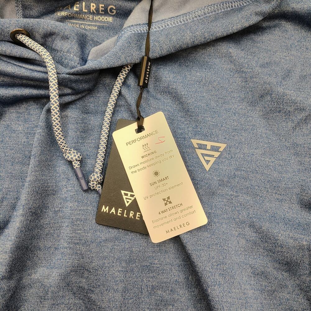 New Maelreg Mens Size L Performance Golf Hoodie Blue Heather Wicking Fast Ship - Picture 5 of 5